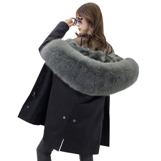 yj-a005新款派克服狐狸毛大毛领韩版中长款可拆卸内胆皮草外套