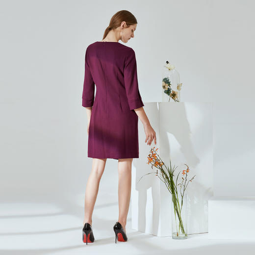 EITIE爱特爱春季新款通勤圆领七分袖收腰A版连衣裙中长女6007768 商品图3