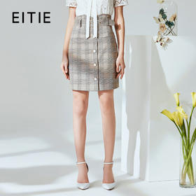 EITIE爱特爱春季新款时尚纽扣装饰A字裙格子半身裙短裙女A2006403