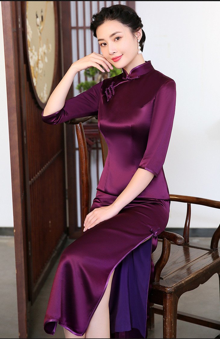 ysn1014紫色高贵大码旗袍