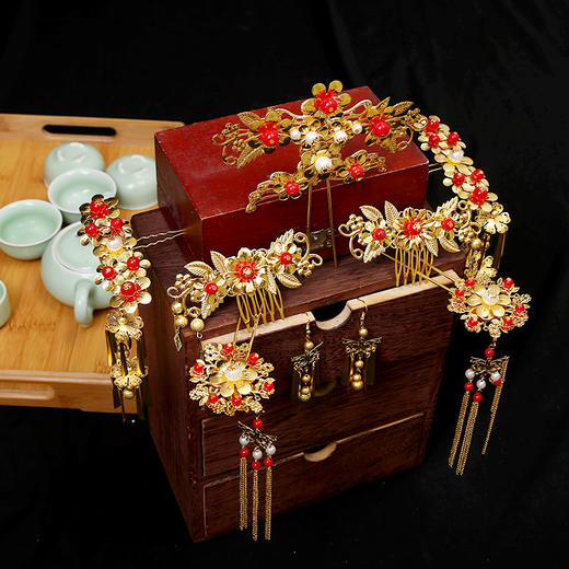 FS-0025手工中式新娘古装头饰陈紫函同款套装 商品图1