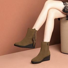 OLD-XF302-6冬季新款短筒磨砂皮坡跟短靴