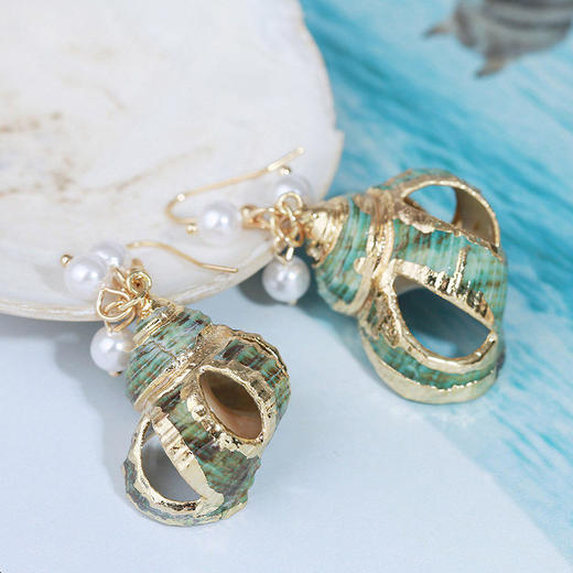 lamy-e733新款欧美复古天然几何海螺耳环