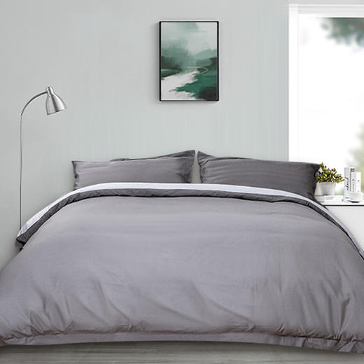 维也纳定制 | 全棉贡缎四件套 精舒棉 AB面 灰色（尺寸可选） 商品图0