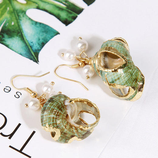 lamy-e733新款欧美复古天然几何海螺耳环