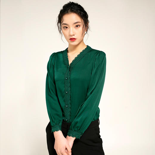 丁摩 重磅真丝蕾丝花边领长袖桑蚕丝衬衫20-37DB499240531 商品图3