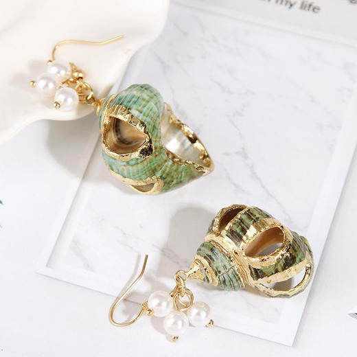 lamy-e733新款欧美复古天然几何海螺耳环