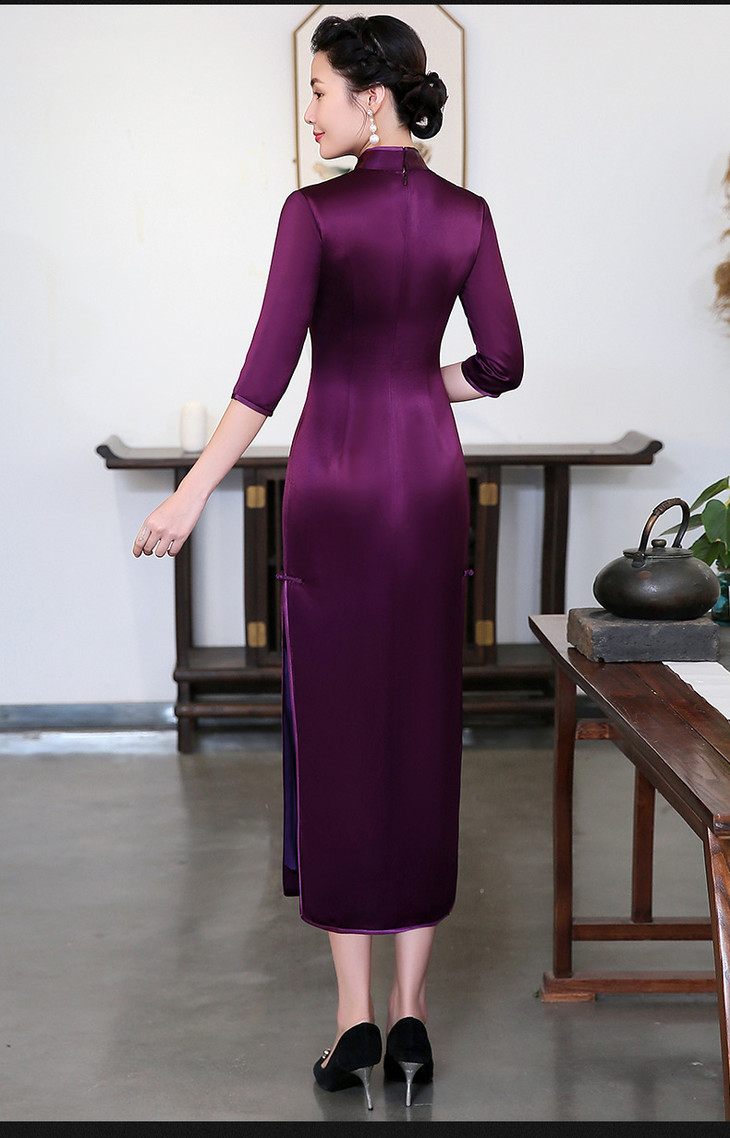 ysn1014紫色高贵大码旗袍