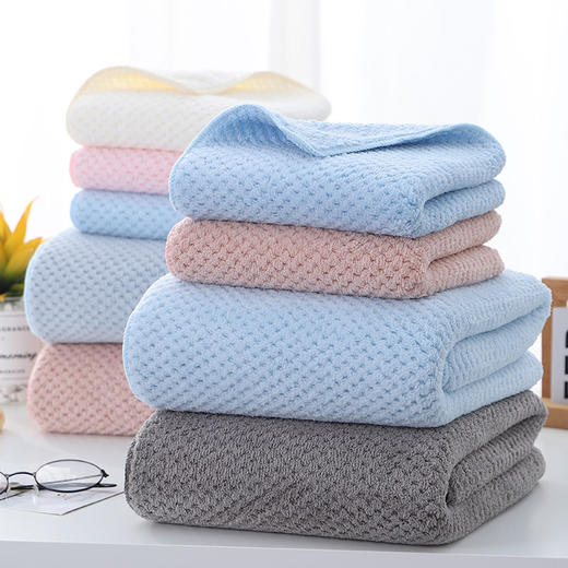 【2条装】毛巾浴巾套装 菠萝格高密珊瑚绒礼品巾沙滩巾 居家日用 商品图1