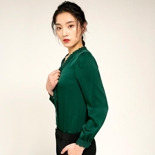 丁摩 重磅真丝蕾丝花边领长袖桑蚕丝衬衫20-37DB499240531 商品图2