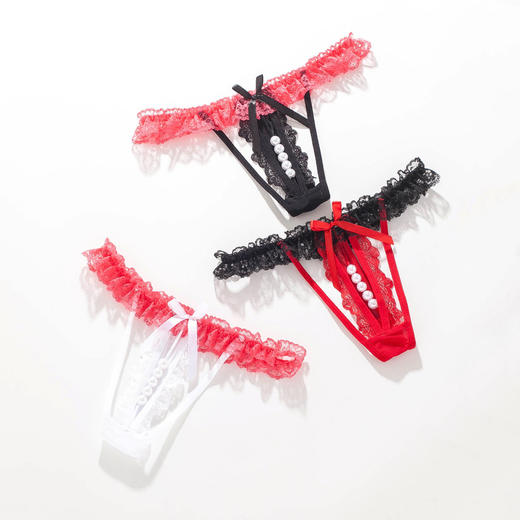 忌平庸情趣内衣性感透明蕾丝丁字裤女士低腰珍珠内裤Transparent sexy g-stringJPY带授权招加盟代理 商品图1