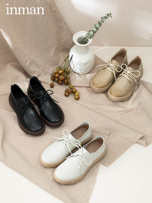 茵曼女鞋英伦风小皮鞋学院风日系复古女鞋豆豆鞋休闲森系平底单鞋