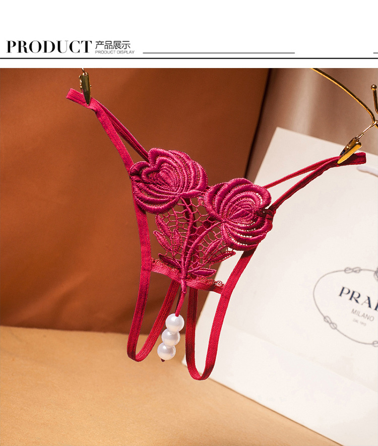 忌平庸情趣内衣女士镂空刺绣开裆式珍珠按摩丁字裤t裤性感心动游戏女