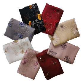 优品堂“芳菲依梦”，真丝羊毛混纺刺绣长丝巾羊毛巾