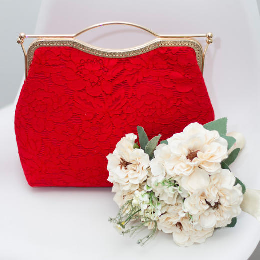 新款红色新娘结婚包包花朵手提包伴娘婚礼单肩女包货号b0505