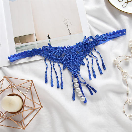 忌平庸情趣内衣性感刺绣透明内裤女流苏心动珍珠按摩低腰情趣内裤开档