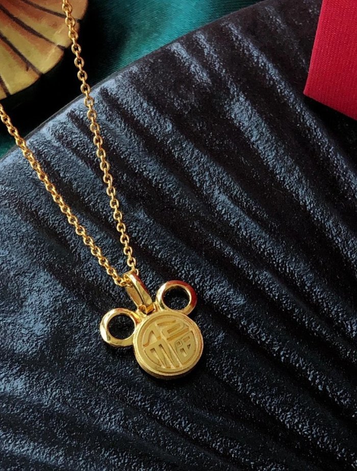 周大福迪士尼新年联名款福气米奇吊坠项链两面均可全套包装一物多用