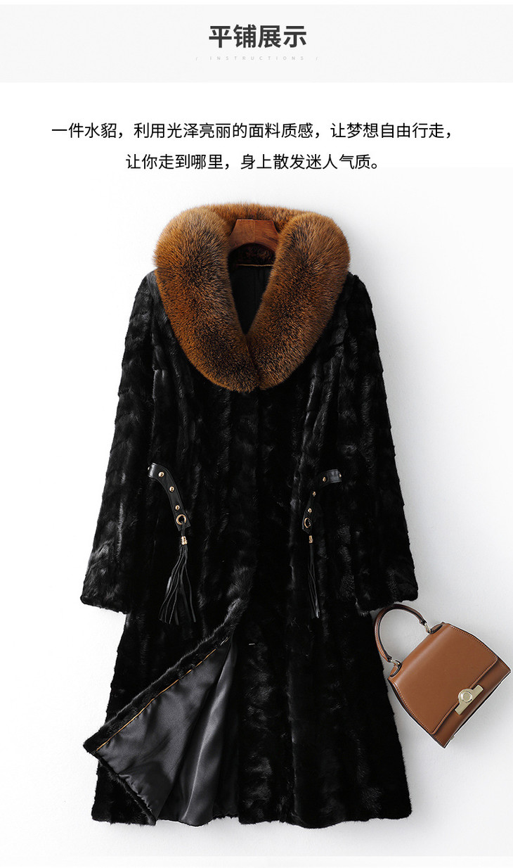 hhhq19mft809c海宁正品水貂毛皮草大衣狐狸毛领外套原价5988断码清仓
