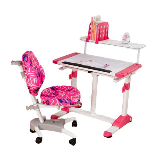 乐同 幼幼桌童年椅 台湾原装进口 儿童学习桌椅套装 可升降学生桌书 桌椅套装家用写字实木课桌 粉红色桌子+椅子 商品图3