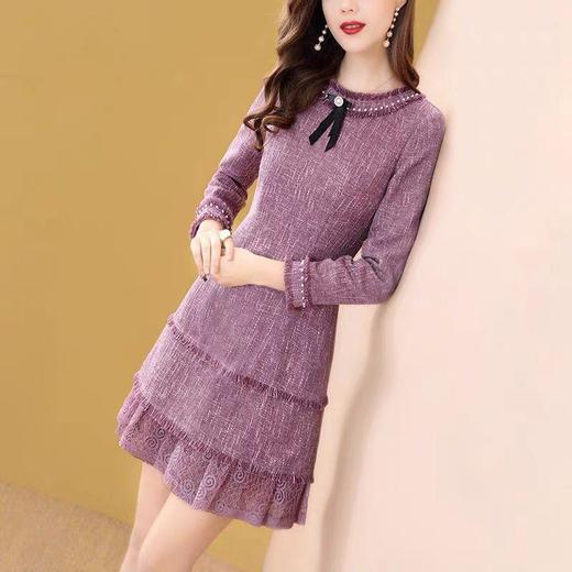 HT6525新款紫色蕾丝钉珠连衣裙TZF 商品图1
