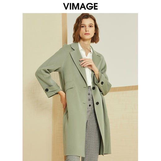 VIMAGE纬漫纪春季新款清新高级纯色单排扣羊毛呢大衣女中长款V1314905 商品图2