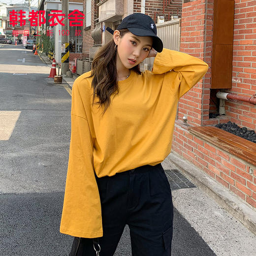 韩都衣舍2020春新款女韩版宽松圆领打底衫长袖中长款T恤MY1501沐 商品图2