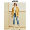 VIMAGE纬漫纪春季新款洋气摩登西装领双排扣皮衣外套女短款V1293808 商品缩略图2