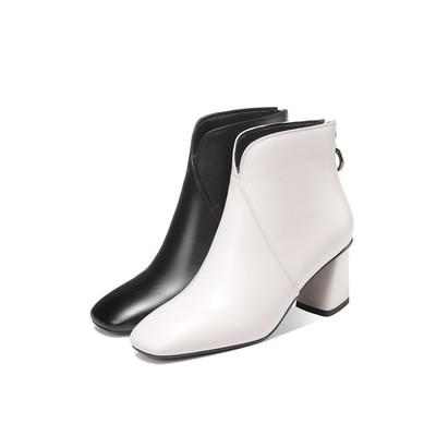 OLDK606靴子女粗跟加绒棉鞋秋冬方头高跟女鞋真皮马丁靴百搭短靴 商品图2