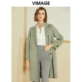 VIMAGE纬漫纪春季新款清新高级纯色单排扣羊毛呢大衣女中长款V1314905