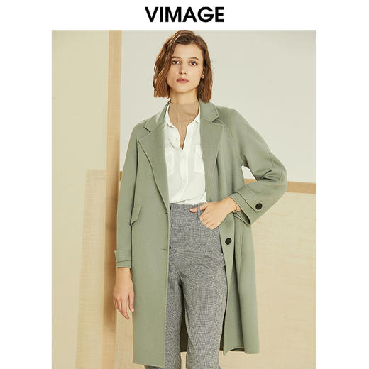 VIMAGE纬漫纪春季新款清新高级纯色单排扣羊毛呢大衣女中长款V1314905 商品图0