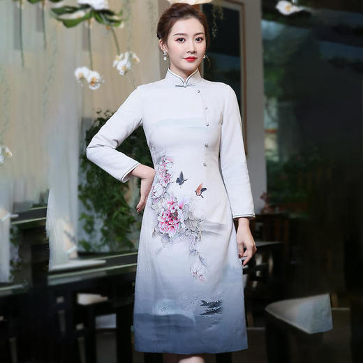 WXG-Q9502冬装新款夹棉保暖中国风复古印花连衣裙 商品图0