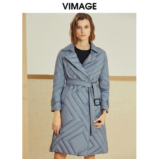 VIMAGE纬漫纪春季新款百搭纯色轻薄收腰白鹅绒羽绒服女中长款V1211805 商品图0