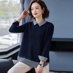 FCY-MYN1934新款韩版女装娃娃领撞色针织衫