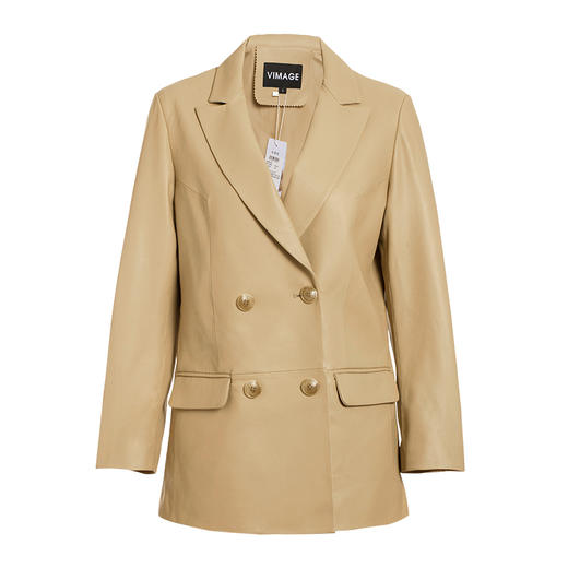 VIMAGE纬漫纪春季新款洋气摩登西装领双排扣皮衣外套女短款V1293808 商品图4