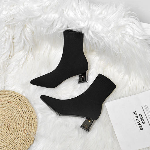 MS-秋冬针织电镀粗跟中筒女士马丁靴 商品图2