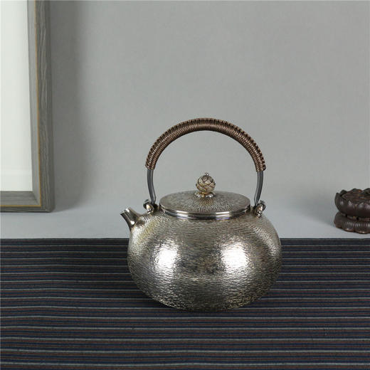 《火石烹茗》纯手作火石纹银壶 商品图0