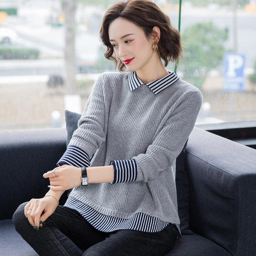 FCY-MYN1934新款韩版女装娃娃领撞色针织衫 商品图3