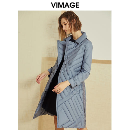 VIMAGE纬漫纪春季新款百搭纯色轻薄收腰白鹅绒羽绒服女中长款V1211805 商品图1