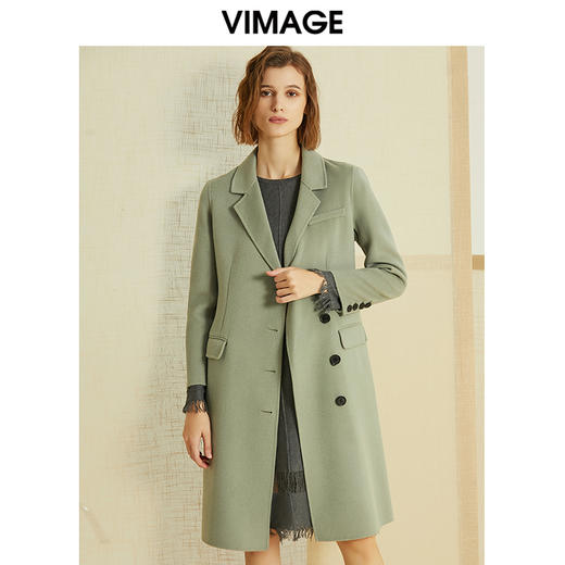 VIMAGE纬漫纪春季新款简约单排扣通勤显瘦羊毛呢大衣女中长款V1314903 商品图1