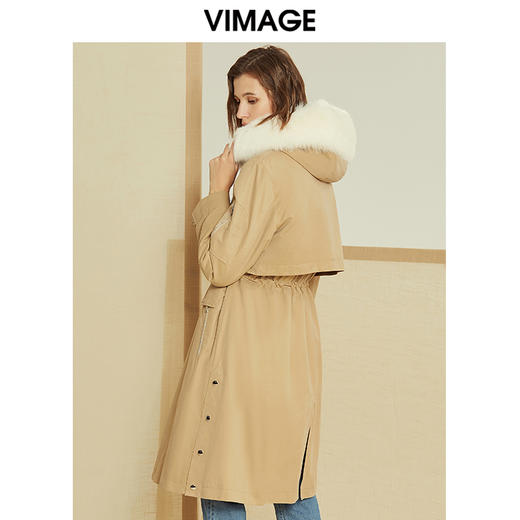 VIMAGE纬漫纪冬季加厚保暖兔毛内里奢华狐狸毛收腰派克服V1293805 商品图3