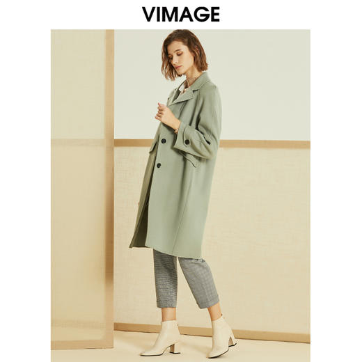 VIMAGE纬漫纪春季新款清新高级纯色单排扣羊毛呢大衣女中长款V1314905 商品图1
