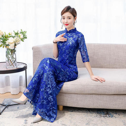 KYFS-9369修身鱼尾蓝色长款走秀礼服连衣裙 商品图1