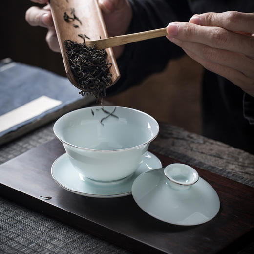 永利汇 影青瓷三才茶杯盖碗泡茶碗单个 功夫茶具景德镇陶瓷茶盏 商品图2