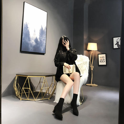 MS-秋冬针织电镀粗跟中筒女士马丁靴 商品图3