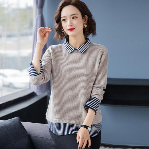 FCY-MYN1934新款韩版女装娃娃领撞色针织衫 商品图2