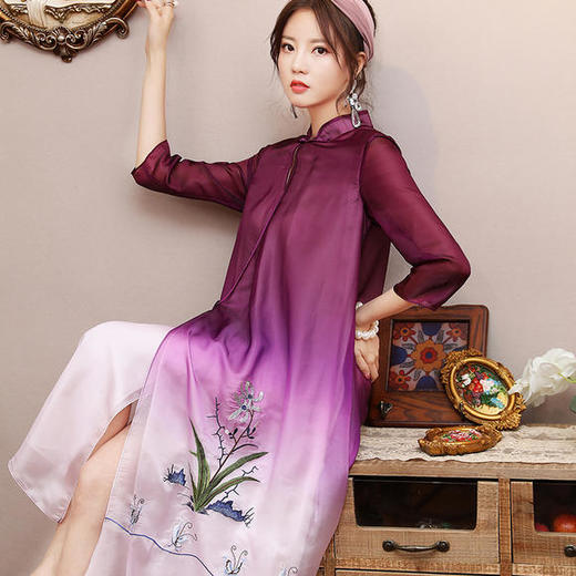 OG-99368新款复古中国风宽松立领连衣裙 商品图0