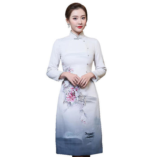 WXG-Q9502冬装新款夹棉保暖中国风复古印花连衣裙 商品图4