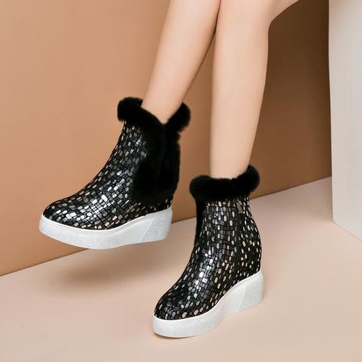 OLD-7726秋冬新款厚底坡跟加绒加厚短靴 商品图0