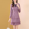 HT6525新款紫色蕾丝钉珠连衣裙TZF 商品缩略图0