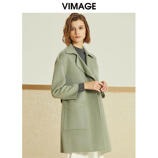 VIMAGE纬漫纪春季新款简约收腰百搭廓形羊毛呢大衣女中长款V1314904 商品图2